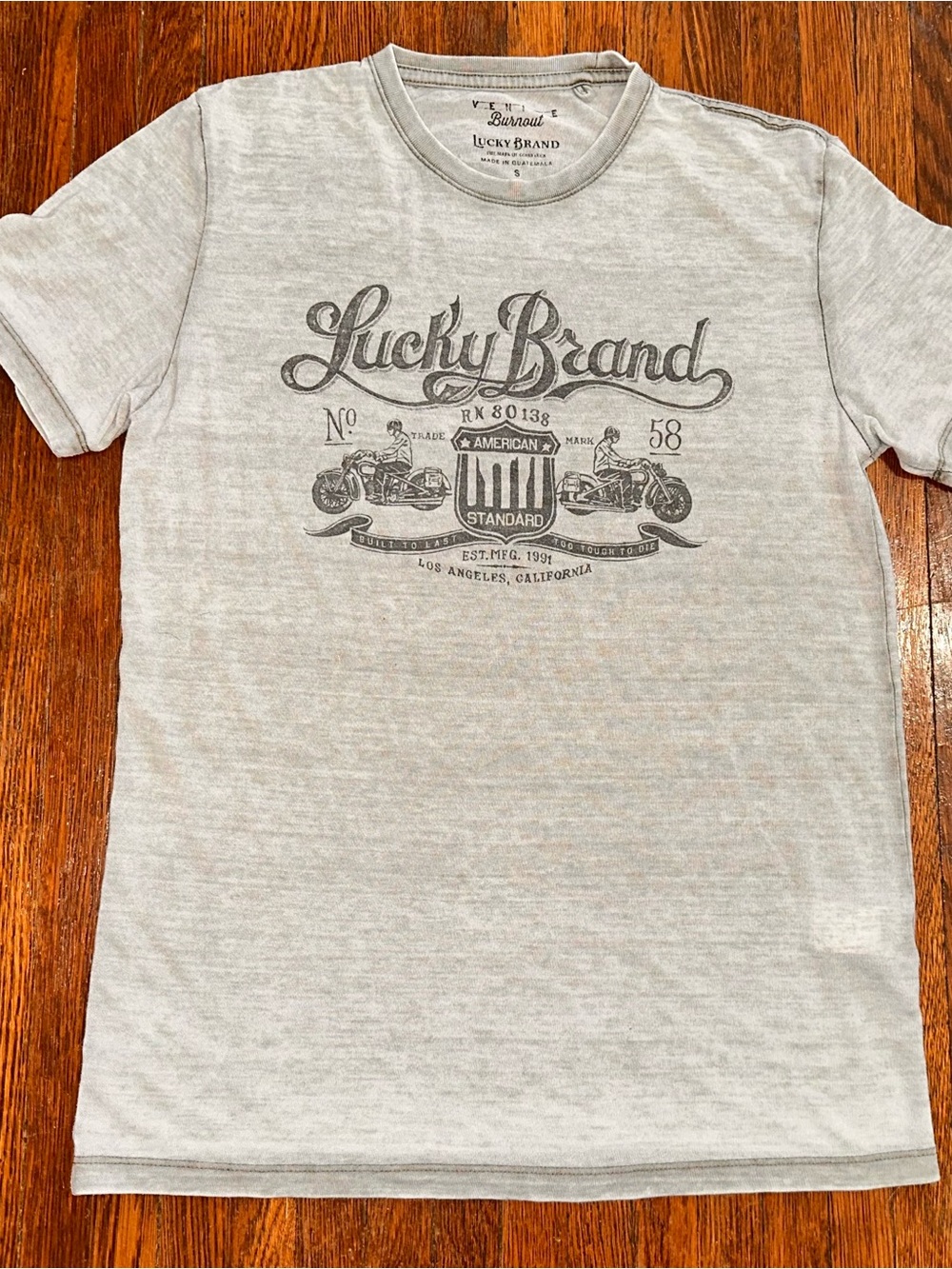Men’s Small Lucky Brand Venice Burnout Graphic Short Sleeve Motorcycle Shirt